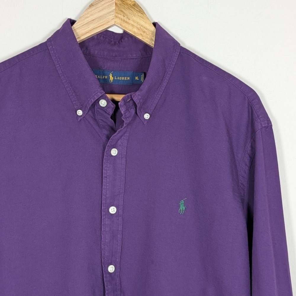 Polo Ralph Lauren Men XL Purple Cotton Long Sleeve Button Down Green Pony Preppy